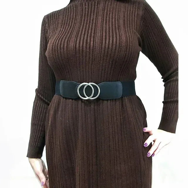 Women's Girdle Elastic Stretch Wide Waist Belts W Double Rings Buckle Cummerbunds Ladies CeinturesCuir