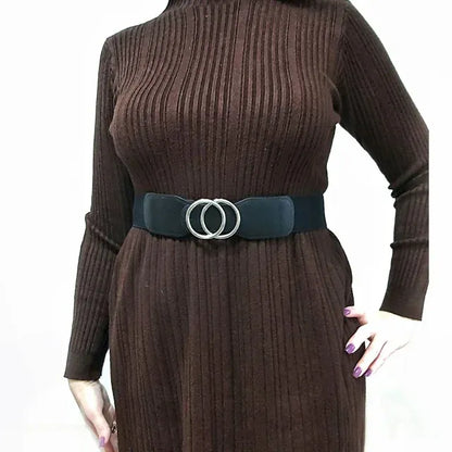 Women's Girdle Elastic Stretch Wide Waist Belts W Double Rings Buckle Cummerbunds Ladies CeinturesCuir