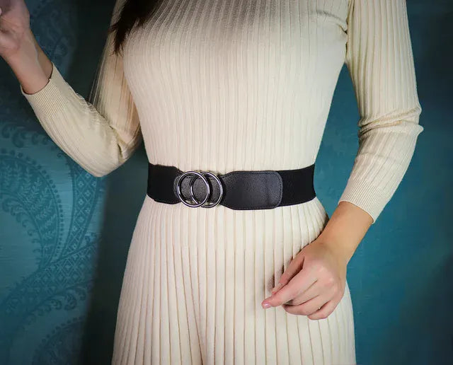 Women's Girdle Elastic Stretch Wide Waist Belts W Double Rings Buckle Cummerbunds Ladies CeinturesCuir