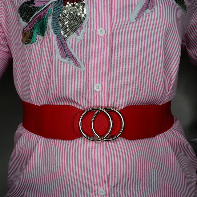 Women's Girdle Elastic Stretch Wide Waist Belts W Double Rings Buckle Cummerbunds Ladies CeinturesCuir