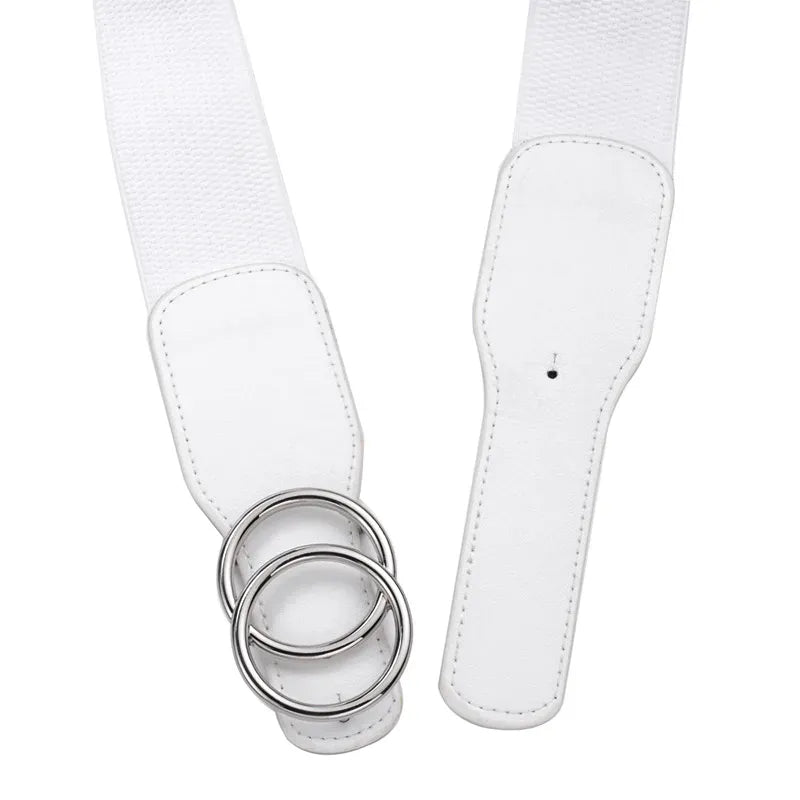 Women's Girdle Elastic Stretch Wide Waist Belts W Double Rings Buckle Cummerbunds Ladies CeinturesCuir