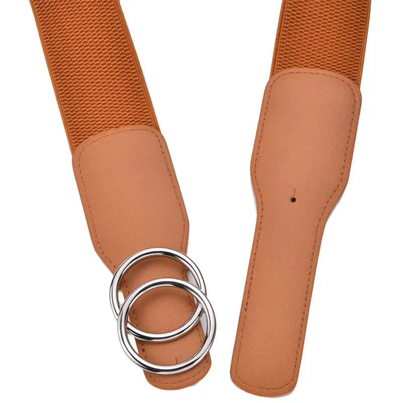 Women's Girdle Elastic Stretch Wide Waist Belts W Double Rings Buckle Cummerbunds Ladies CeinturesCuir