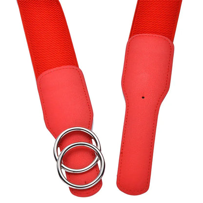 Women's Girdle Elastic Stretch Wide Waist Belts W Double Rings Buckle Cummerbunds Ladies CeinturesCuir
