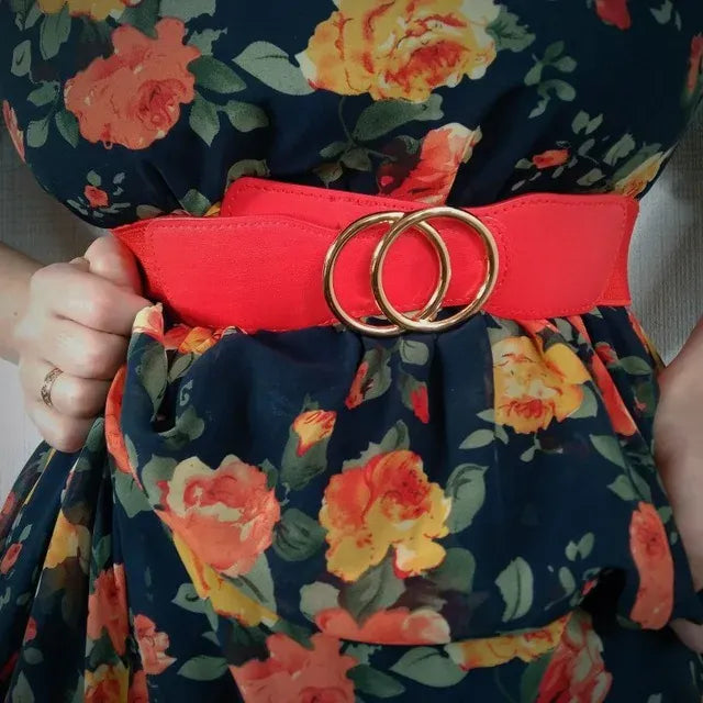 Women's Girdle Elastic Stretch Wide Waist Belts W Double Rings Buckle Cummerbunds Ladies CeinturesCuir