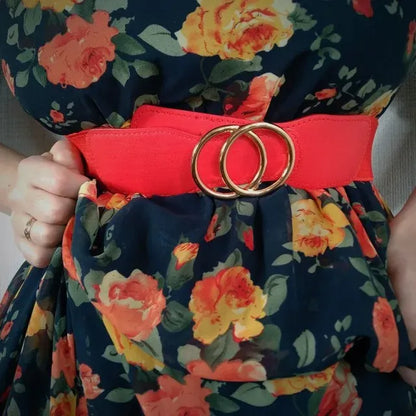 Women's Girdle Elastic Stretch Wide Waist Belts W Double Rings Buckle Cummerbunds Ladies CeinturesCuir
