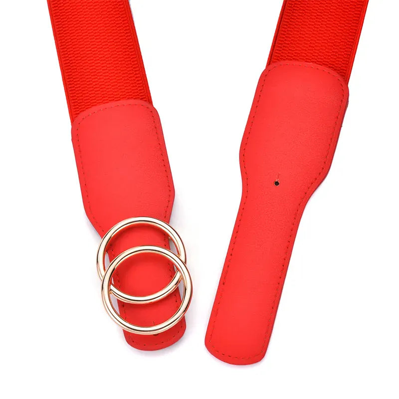 Women's Girdle Elastic Stretch Wide Waist Belts W Double Rings Buckle Cummerbunds Ladies CeinturesCuir