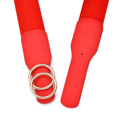 Women's Girdle Elastic Stretch Wide Waist Belts W Double Rings Buckle Cummerbunds Ladies CeinturesCuir