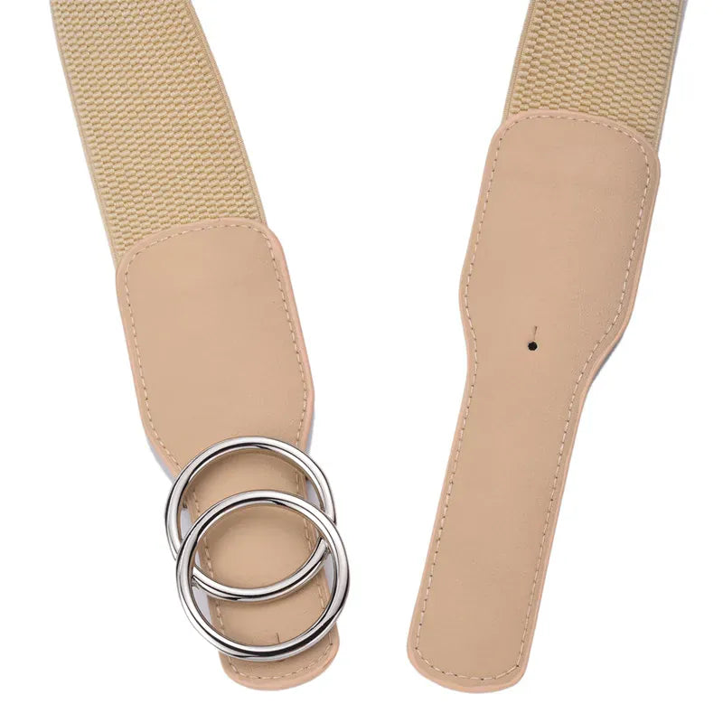 Women's Girdle Elastic Stretch Wide Waist Belts W Double Rings Buckle Cummerbunds Ladies CeinturesCuir