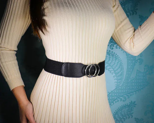 Women's Girdle Elastic Stretch Wide Waist Belts W Double Rings Buckle Cummerbunds Ladies CeinturesCuir
