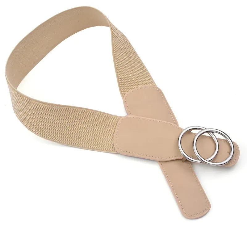 Women's Girdle Elastic Stretch Wide Waist Belts W Double Rings Buckle Cummerbunds Ladies CeinturesCuir