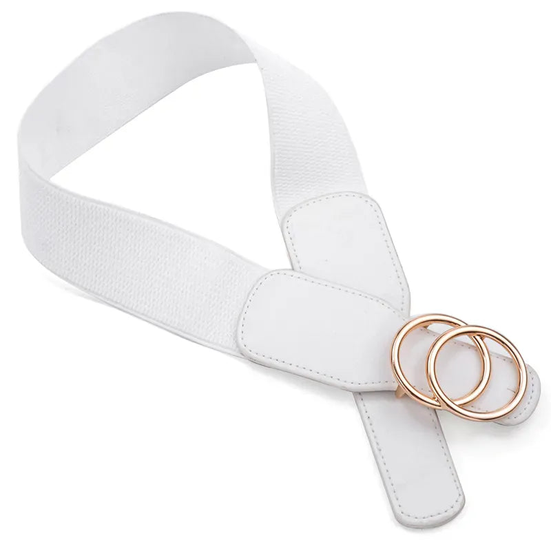 Women's Girdle Elastic Stretch Wide Waist Belts W Double Rings Buckle Cummerbunds Ladies CeinturesCuir