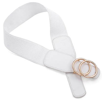 Women's Girdle Elastic Stretch Wide Waist Belts W Double Rings Buckle Cummerbunds Ladies CeinturesCuir