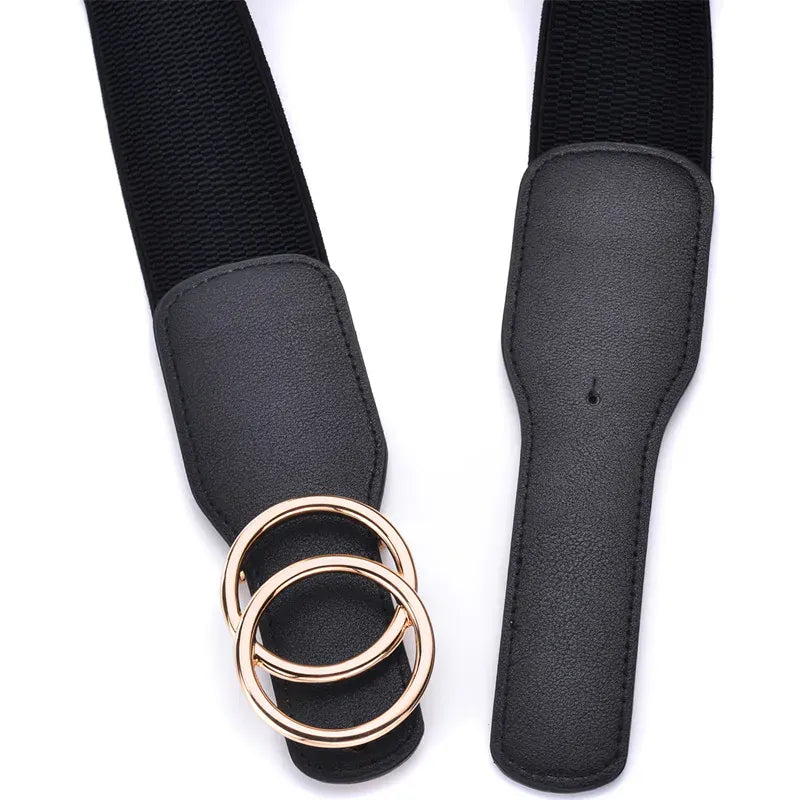 Women's Girdle Elastic Stretch Wide Waist Belts W Double Rings Buckle Cummerbunds Ladies CeinturesCuir