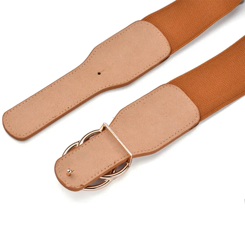 Women's Girdle Elastic Stretch Wide Waist Belts W Double Rings Buckle Cummerbunds Ladies CeinturesCuir
