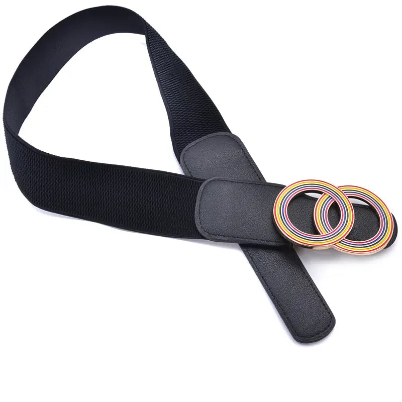 Women's Girdle Elastic Stretch Wide Waist Belts W Double Rings Buckle Cummerbunds Ladies CeinturesCuir