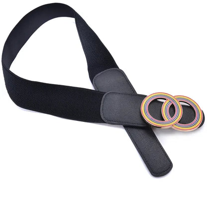 Women's Girdle Elastic Stretch Wide Waist Belts W Double Rings Buckle Cummerbunds Ladies CeinturesCuir