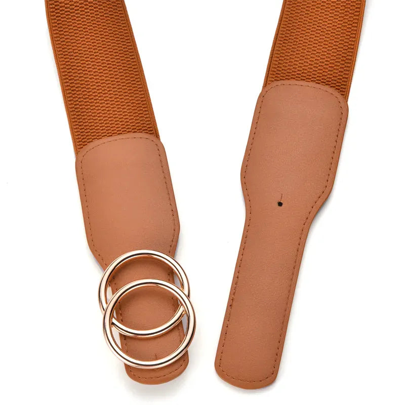 Women's Girdle Elastic Stretch Wide Waist Belts W Double Rings Buckle Cummerbunds Ladies CeinturesCuir