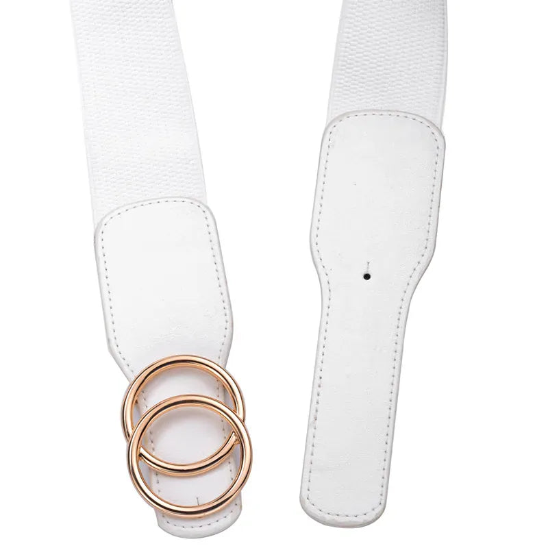 Women's Girdle Elastic Stretch Wide Waist Belts W Double Rings Buckle Cummerbunds Ladies CeinturesCuir