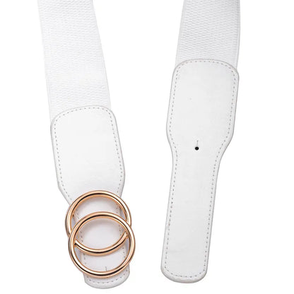 Women's Girdle Elastic Stretch Wide Waist Belts W Double Rings Buckle Cummerbunds Ladies CeinturesCuir