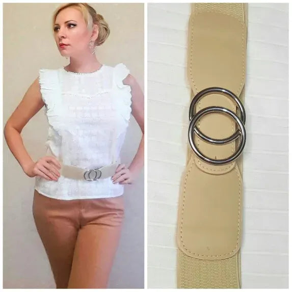 Women's Girdle Elastic Stretch Wide Waist Belts W Double Rings Buckle Cummerbunds Ladies CeinturesCuir