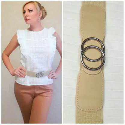 Women's Girdle Elastic Stretch Wide Waist Belts W Double Rings Buckle Cummerbunds Ladies CeinturesCuir