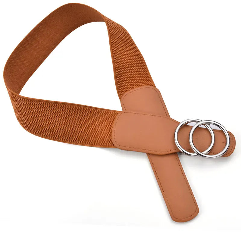 Women's Girdle Elastic Stretch Wide Waist Belts W Double Rings Buckle Cummerbunds Ladies CeinturesCuir