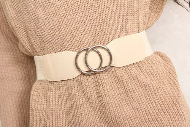 Women's Girdle Elastic Stretch Wide Waist Belts W Double Rings Buckle Cummerbunds Ladies CeinturesCuir