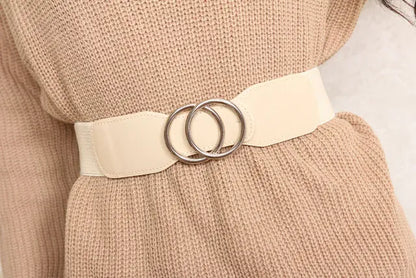 Women's Girdle Elastic Stretch Wide Waist Belts W Double Rings Buckle Cummerbunds Ladies CeinturesCuir