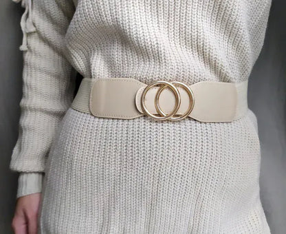 Women's Girdle Elastic Stretch Wide Waist Belts W Double Rings Buckle Cummerbunds Ladies CeinturesCuir