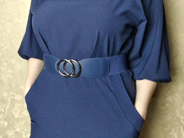 Women's Girdle Elastic Stretch Wide Waist Belts W Double Rings Buckle Cummerbunds Ladies CeinturesCuir
