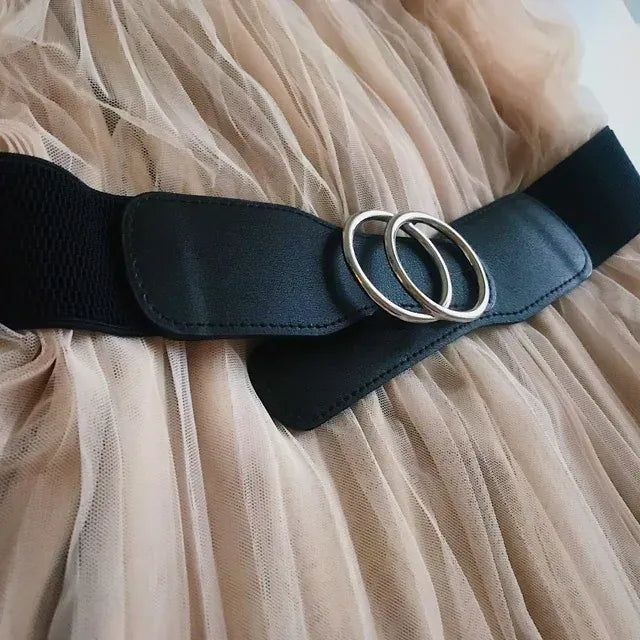 Women's Girdle Elastic Stretch Wide Waist Belts W Double Rings Buckle Cummerbunds Ladies CeinturesCuir