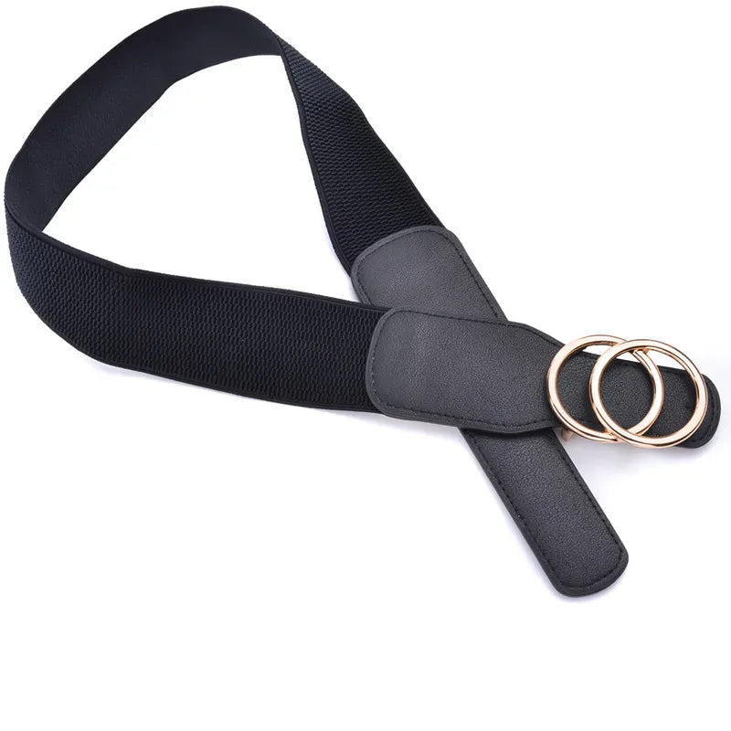 Women's Girdle Elastic Stretch Wide Waist Belts W Double Rings Buckle Cummerbunds Ladies CeinturesCuir