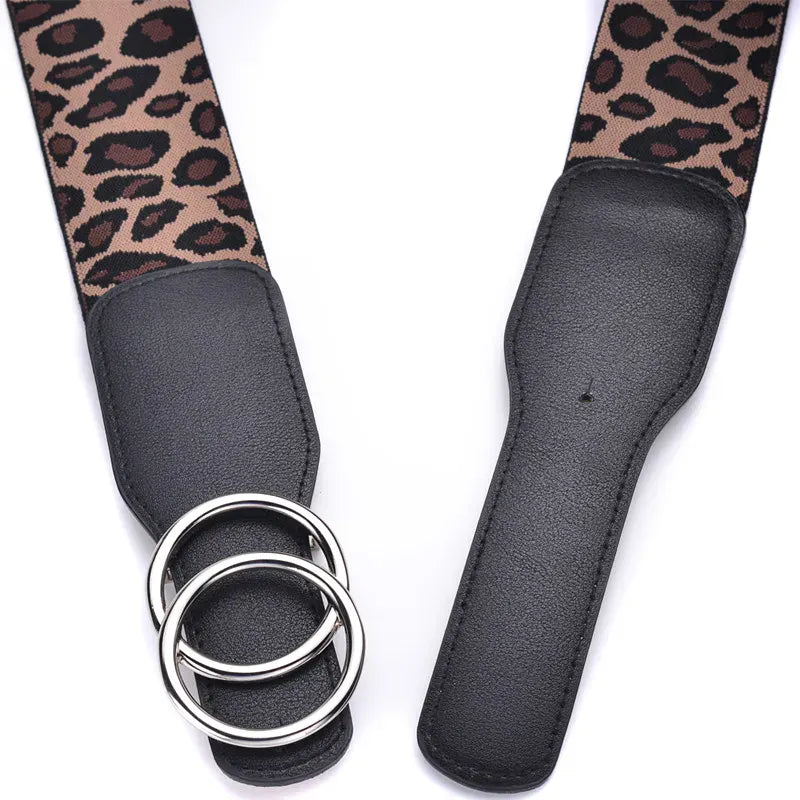Women's Girdle Elastic Stretch Wide Waist Belts W Double Rings Buckle Cummerbunds Ladies CeinturesCuir