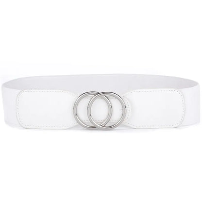 OO-kou-Sliver-white / Waist 70-90cm Women's Girdle Elastic Stretch Wide Waist Belts W Double Rings Buckle Cummerbunds Ladies CeinturesCuir