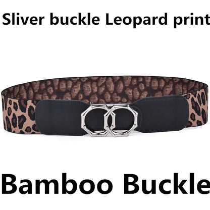 Bamboo-SL-Camo / Waist 95-130cm Women's Girdle Elastic Stretch Wide Waist Belts W Double Rings Buckle Cummerbunds Ladies CeinturesCuir