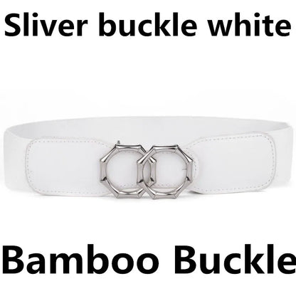 Bamboo-SL-WT / Waist 70-90cm Women's Girdle Elastic Stretch Wide Waist Belts W Double Rings Buckle Cummerbunds Ladies CeinturesCuir