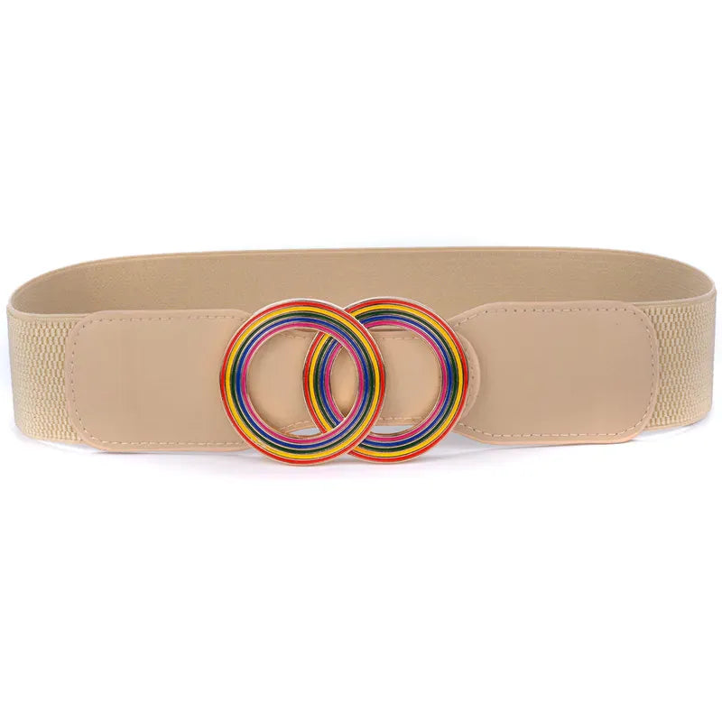 caihong-Khaki / Waist 70-90cm Women's Girdle Elastic Stretch Wide Waist Belts W Double Rings Buckle Cummerbunds Ladies CeinturesCuir