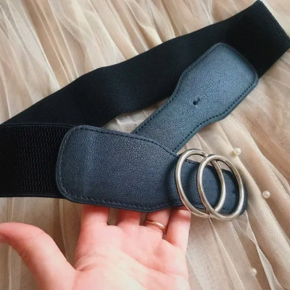 Women's Girdle Elastic Stretch Wide Waist Belts W Double Rings Buckle Cummerbunds Ladies CeinturesCuir