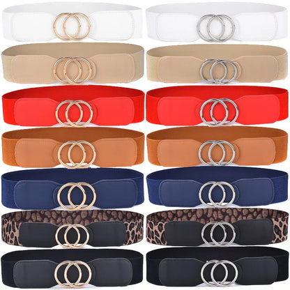 Women's Girdle Elastic Stretch Wide Waist Belts W Double Rings Buckle Cummerbunds Ladies CeinturesCuir