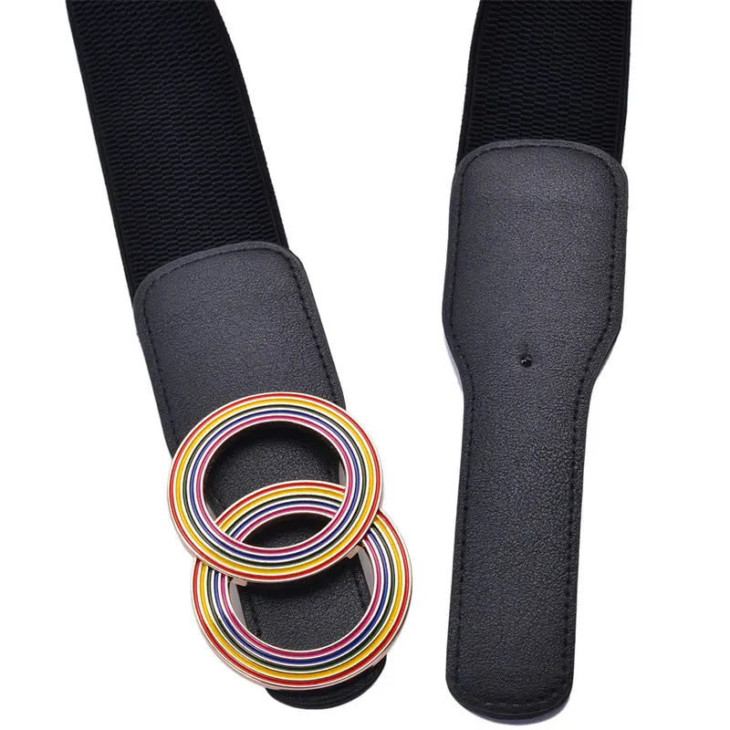 Women's Girdle Elastic Stretch Wide Waist Belts W Double Rings Buckle Cummerbunds Ladies CeinturesCuir