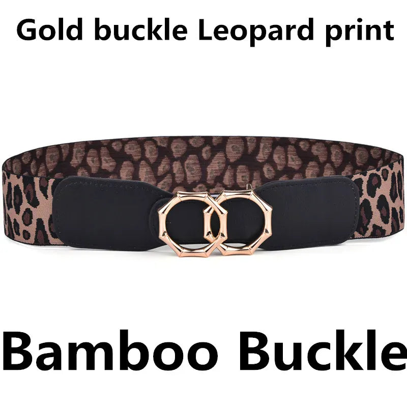 Bamboo-GO-Camo / Waist  85-105cm Women's Girdle Elastic Stretch Wide Waist Belts W Double Rings Buckle Cummerbunds Ladies CeinturesCuir