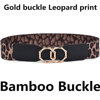 Bamboo-GO-Camo / Waist  85-105cm Women's Girdle Elastic Stretch Wide Waist Belts W Double Rings Buckle Cummerbunds Ladies CeinturesCuir