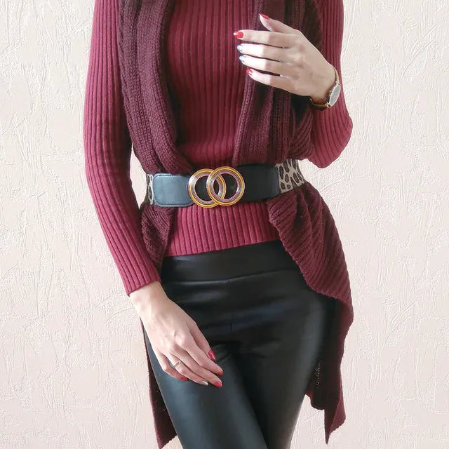 Women's Girdle Elastic Stretch Wide Waist Belts W Double Rings Buckle Cummerbunds Ladies CeinturesCuir