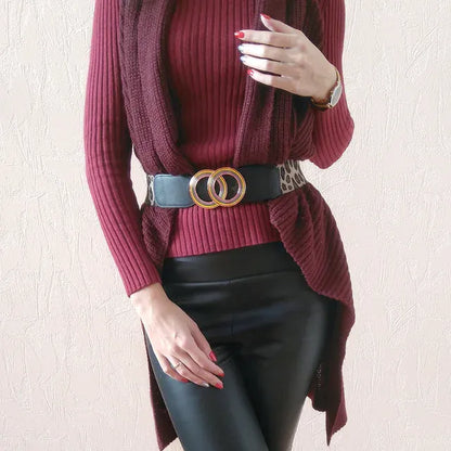 Women's Girdle Elastic Stretch Wide Waist Belts W Double Rings Buckle Cummerbunds Ladies CeinturesCuir