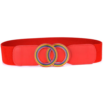 caihong-Red / Waist 95-130cm Women's Girdle Elastic Stretch Wide Waist Belts W Double Rings Buckle Cummerbunds Ladies CeinturesCuir