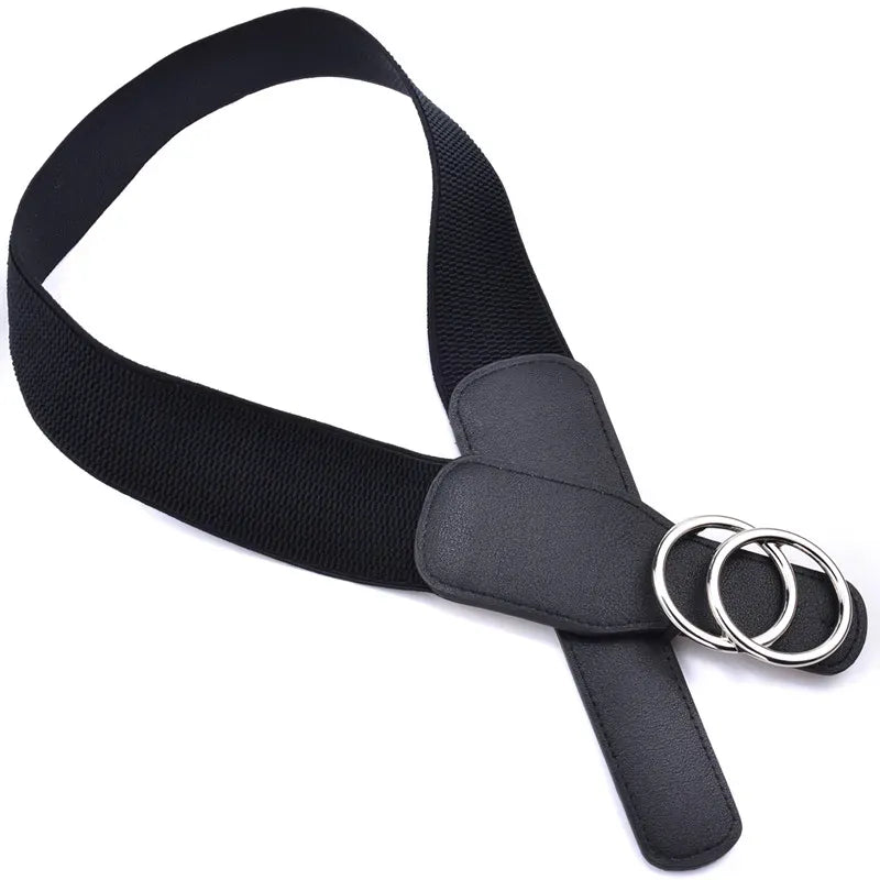 Women's Girdle Elastic Stretch Wide Waist Belts W Double Rings Buckle Cummerbunds Ladies CeinturesCuir