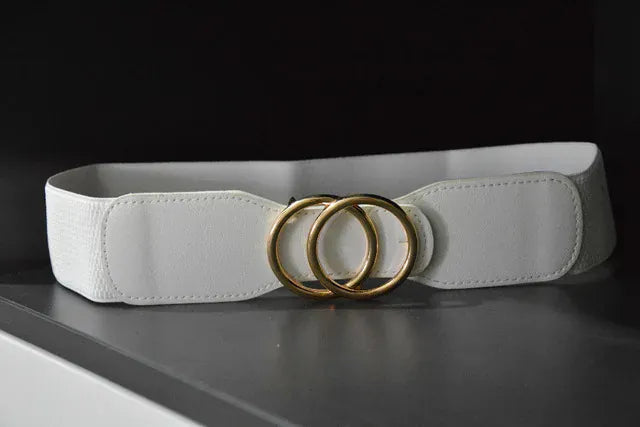 Women's Girdle Elastic Stretch Wide Waist Belts W Double Rings Buckle Cummerbunds Ladies CeinturesCuir