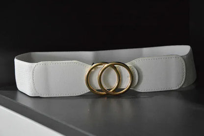Women's Girdle Elastic Stretch Wide Waist Belts W Double Rings Buckle Cummerbunds Ladies CeinturesCuir