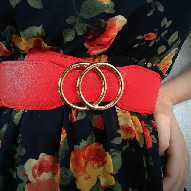 Women's Girdle Elastic Stretch Wide Waist Belts W Double Rings Buckle Cummerbunds Ladies CeinturesCuir