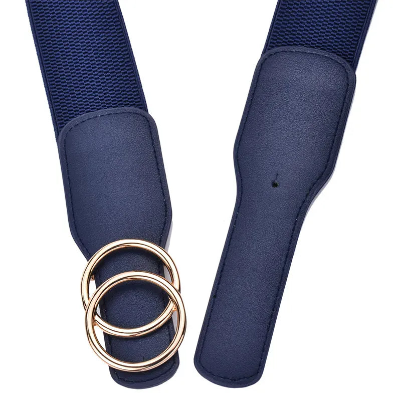 Women's Girdle Elastic Stretch Wide Waist Belts W Double Rings Buckle Cummerbunds Ladies CeinturesCuir